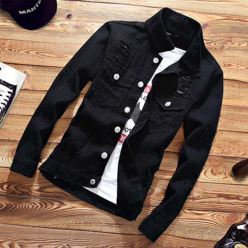 Áo Khoác Denim, Rách Mùa Xuân, Dành Cho Nam Giới, Phong Cách Hàn Quốc, Ôm Sát, Áo Khoác Thường Ngày Thích Hợp Cho Mùa Xuân Và Mùa Thu, Dễ Phối Đồ, Thời Trang, Quần Áo Nam 3