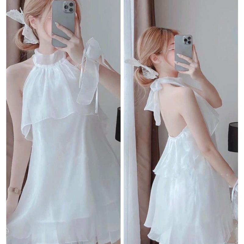 3Q280 Set áo baby doll cổ yếm kèm váy xếp ly form ngắn (eo <70cm)