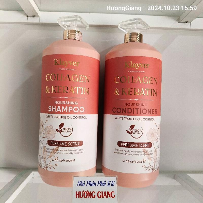 Dâù gội + dầu xả 2000ml Klayver Collagen & keratin giảm rụng tóc, phục hồi hư tổn, hương nước hoa, dầu gội cặp 2000ml
