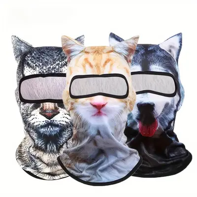 2-Pack 3D Cat Ski Balaclava Face Mask With Ears | Cute Animal Mask For Festivals, Parties, Outdoor | Yellow