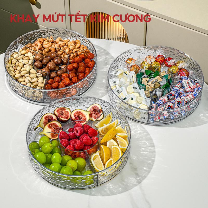 Khay Đựng Bánh Kẹo Mứt Tết Hộp Mứt 2 Tầng 8 Ngăn Xoay 360 Độ Full Hộp Song Anh