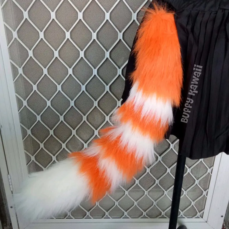 ekor furry anggora loreng neko tail blaster faux fur fluffy halloween party fashion cosplay animal stuff aksesoris hiasan dekorasi costume accessories kawaii cute cat shippo 2