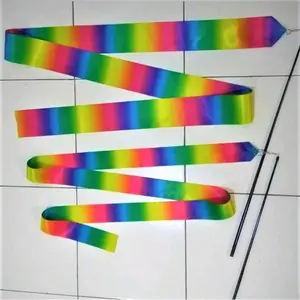 Twirl Pita Polyester Pelangi + Tongkat Stick Fiber Alat Tari Tamborin