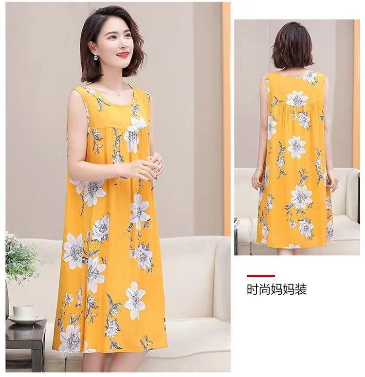 Product Introduction of Nightdress women's summer plus size sleeveless cotton silk mid-length artificial loose dress middle-aged elderly home pajamas 12