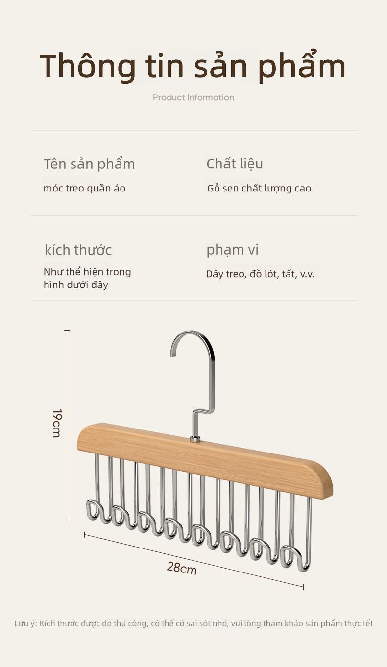 Product Introduction of Móc treo quần áo xoay, đa chức năng, móc treo áo vest và đồ lót, 8 móc, chất liệu gỗ Trơn thích hợp để sử dụng trong gia đình 11