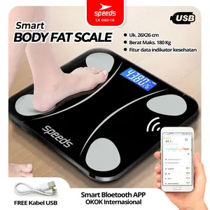 SPEEDS Timbangan Badan Pintar  Digital Weight Scale Scales 26cm Timbangan Badan Fat Scaler USB Aplikasi Pengukur Lemak 040-16