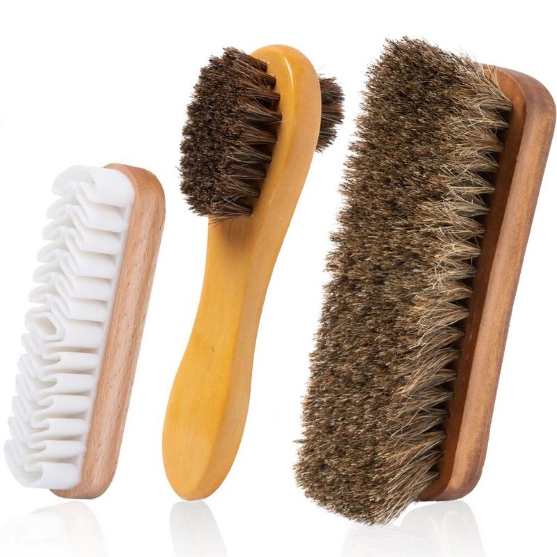 Bộ 3 Bàn Chải Đánh Giày Lông Ngựa 17cmx5cm Dùng Cho Giày Da Và Giày Da Lộn