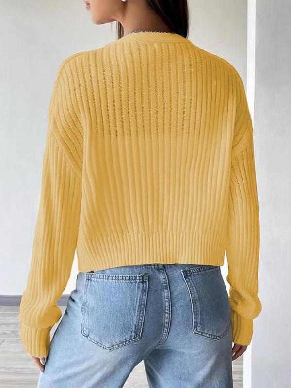 Women's Plain Button Front Drop Shoulder Cardigan, Casual Solid Long Sleeve V Neck Knitwear for Fall & Winter, Women's Clothing for Daily Wear, Workwear for Women, Go Out Tops, Womenswear 8