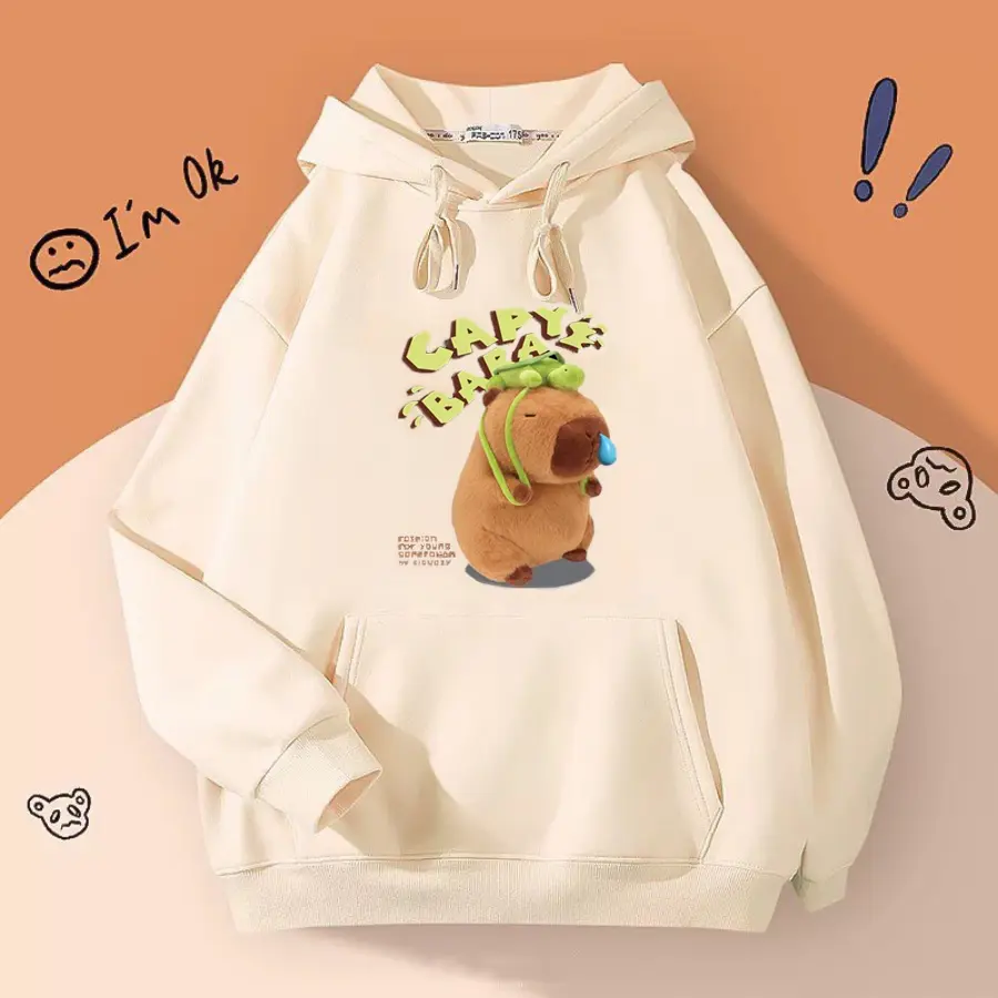 Áo Hoodie Nỉ Trẻ Em thu Đông có túi Hình Capy Bara Chảy Nước Mũi Đáng Yêu Hot Trend Dành Cho Bé