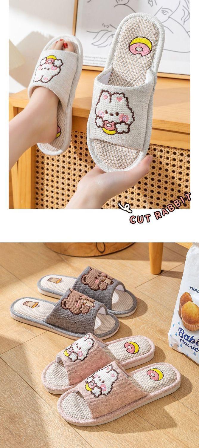 Product Introduction of Dép Vải Lanh,Dép Văn Phòng Đi Trong Nhà Hình Thỏ Donus & Gấu Trà Sữa Siêu Dễ Thương Cao Cấp New2025 - 4 Màu Sắc Cute - Slipper 25
