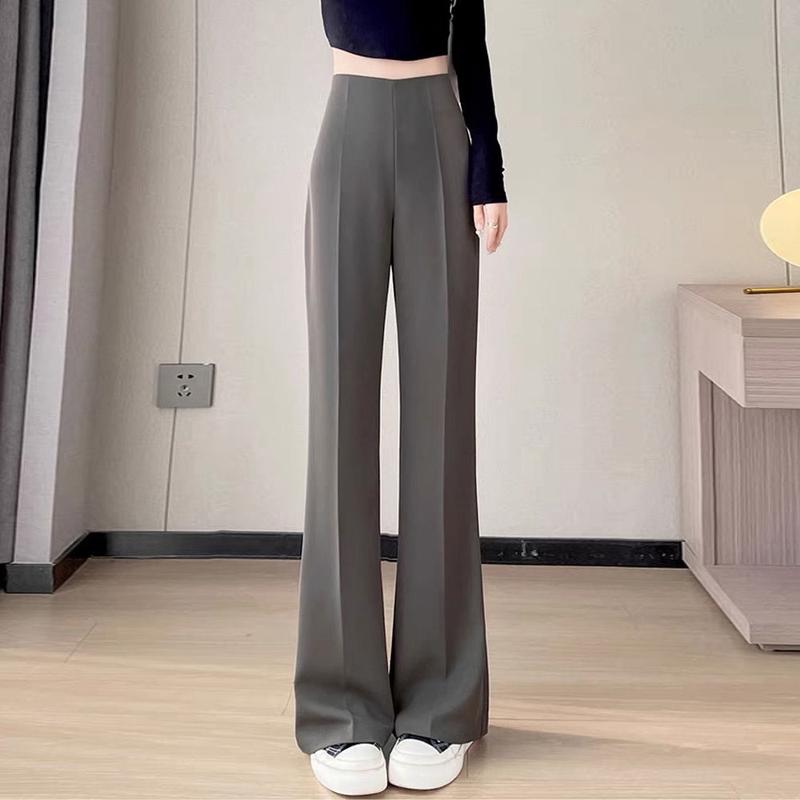 Fashion Women Thin Ice Silk High Waist Wide Leg Pants Korean Casual Straight Suit Trousers Female 0