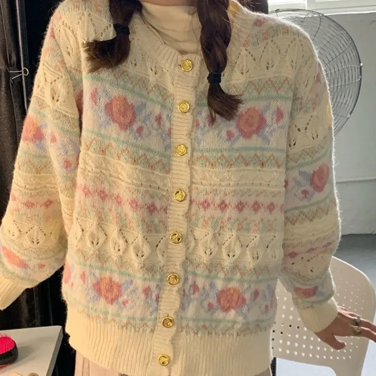 CLASSIC FLOWER KOREAN CARDIGAN SWEATHER KOREA SWEATER WANITA BAHAN RAJUT PREMIUM