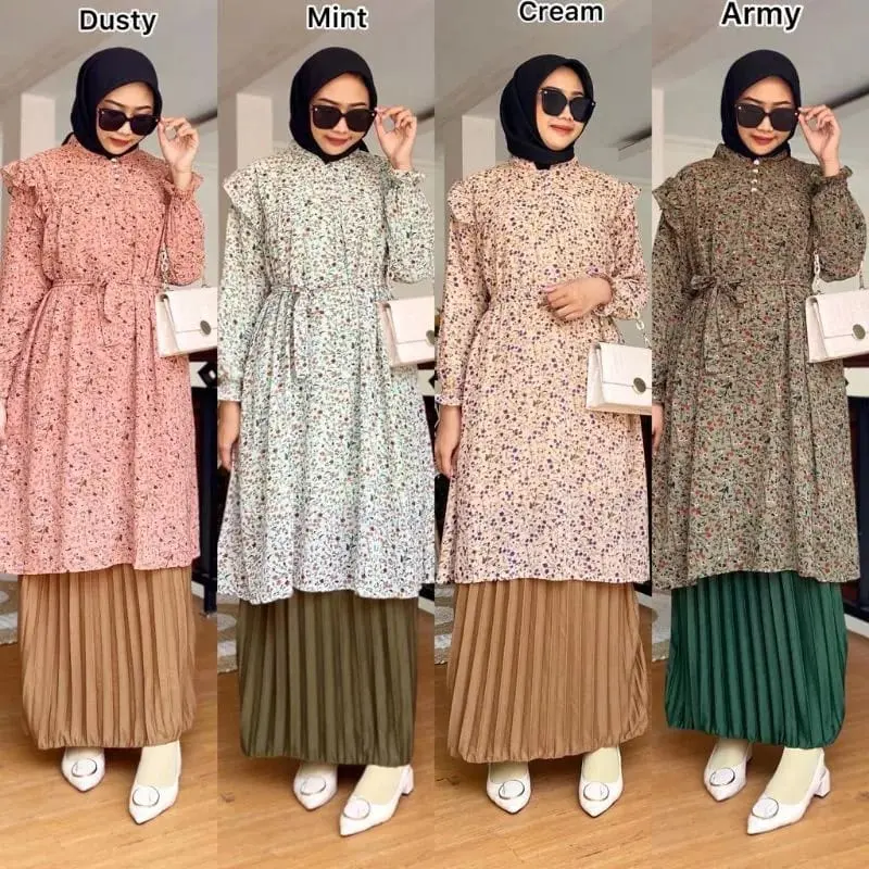 GAMIS SETROK OHAYA SATU SET MIDI DRESS DAN ROK PLISKET KLOK AMITHA SORA 0