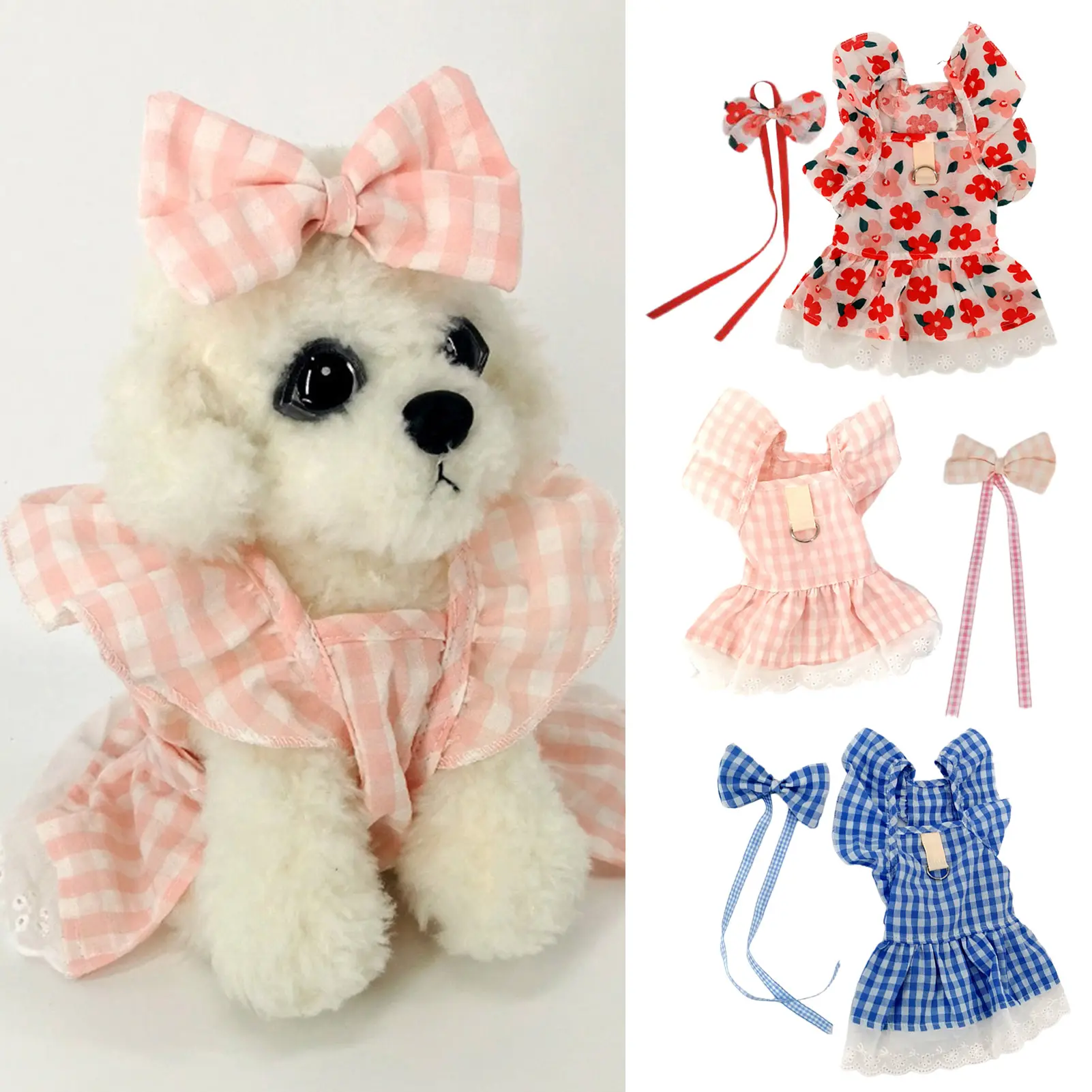 Pet Dress Floral Pattern Pleated Hemming Windproof Pet Vest Puppy Flying Sleeve Clothes for Spring
