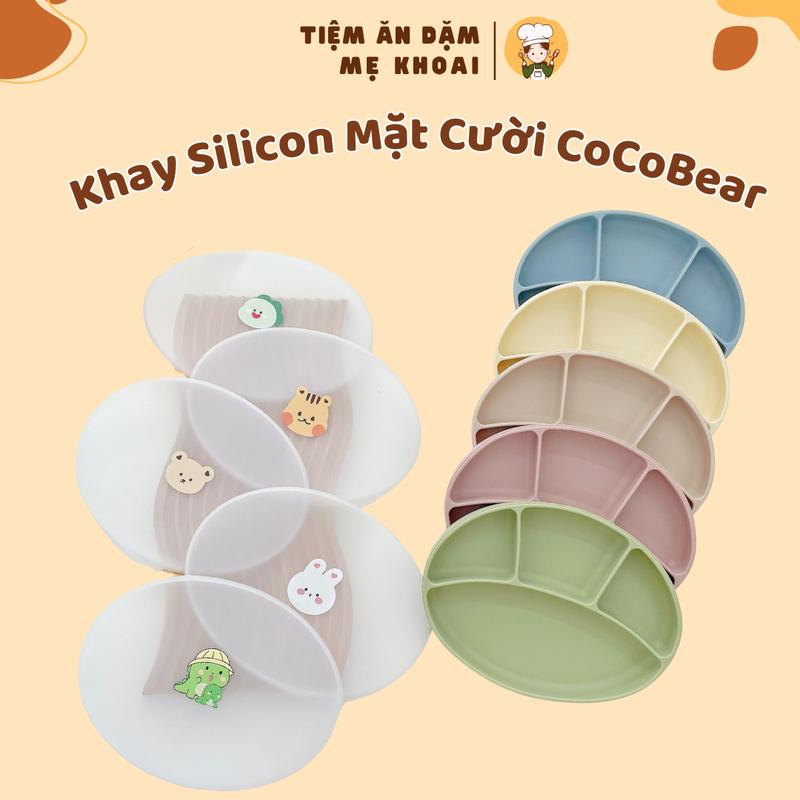 Khay ăn dặm silicon CocoBear kèm nắp 4 ngăn cho bé từ 5m+, ăn dặm blw, ăn dặm kiểu nhật có đế hít chống đổ, free BPA Kem dung cu andam