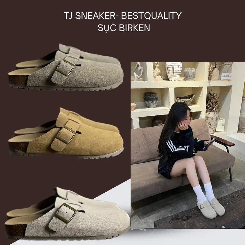 [TJ Sneaker - Bestquality] Giày sục Birken Da lộn , Đế pha trấu , Êm mềm , mang đúng size - Bảo hành 1 năm về keo DéP Shoes 0