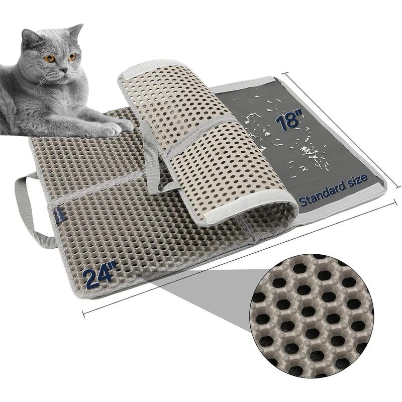 TikTok Shop Improved Cat Litter Trapping Mat for Under Cat Litter Box Mat Protects Floor with Scatter Control Double Layers Honeycomb Hole 3 Opening Sides Handles Waterproof Anti Slip 18x24