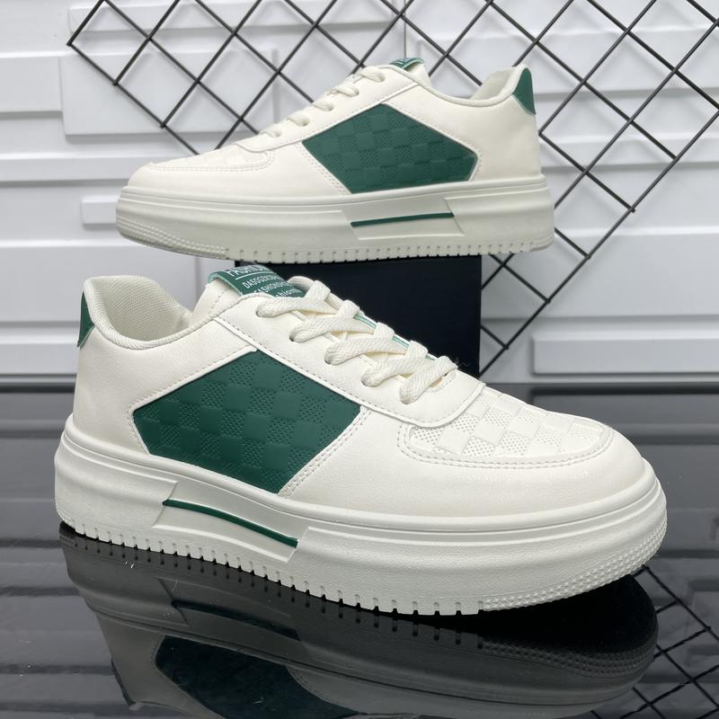 Giày nam - Giày sneaker da màu kem phối xanh trẻ trung LK Shoes  Đế Bằng