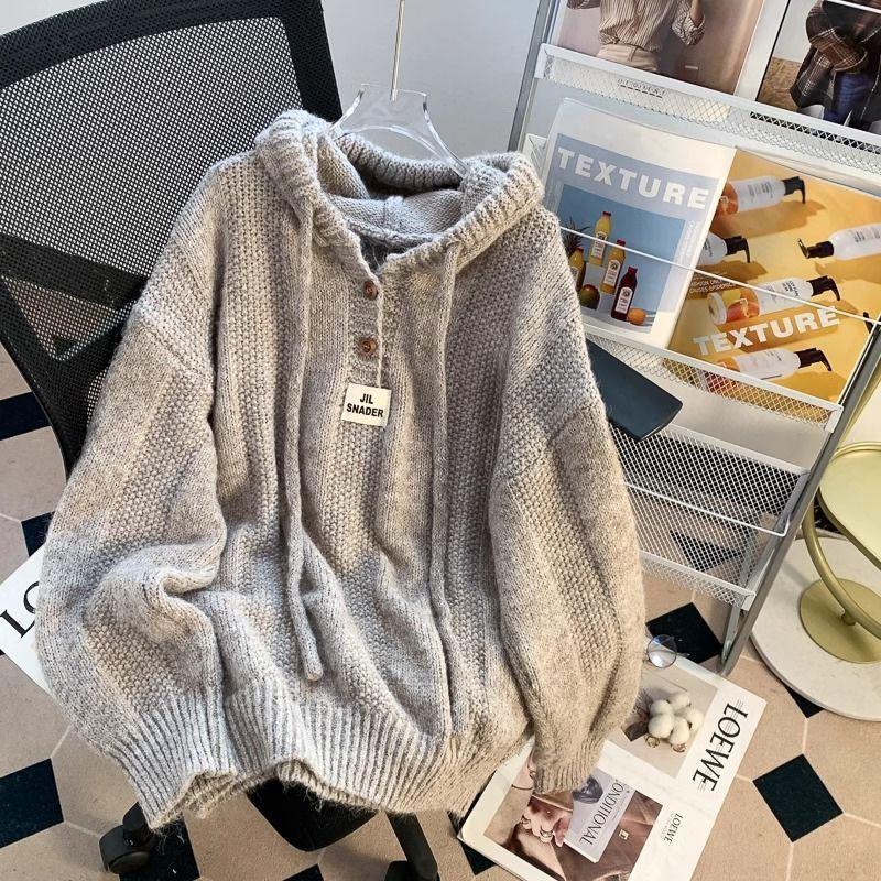 Product Introduction of Áo len nỉ có mũ trùm đầu, phong cách Thường Ngày dáng rộng, dành cho phụ nữ, thích hợp cho mùa thu và mùa đông, có thể mặc ngoài trời, dày dặn, áo dệt kim Hàn Quốc, được đề xuất bởi các ngôi sao Top Women 10