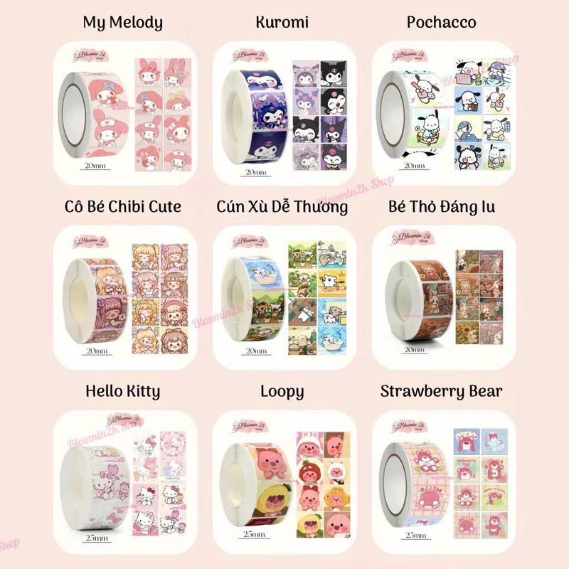 Cuộn 500 sticker hình dán khen thưởng, trang trí nhiều hoạ tiết xinh xắn dễ thương siêu cute