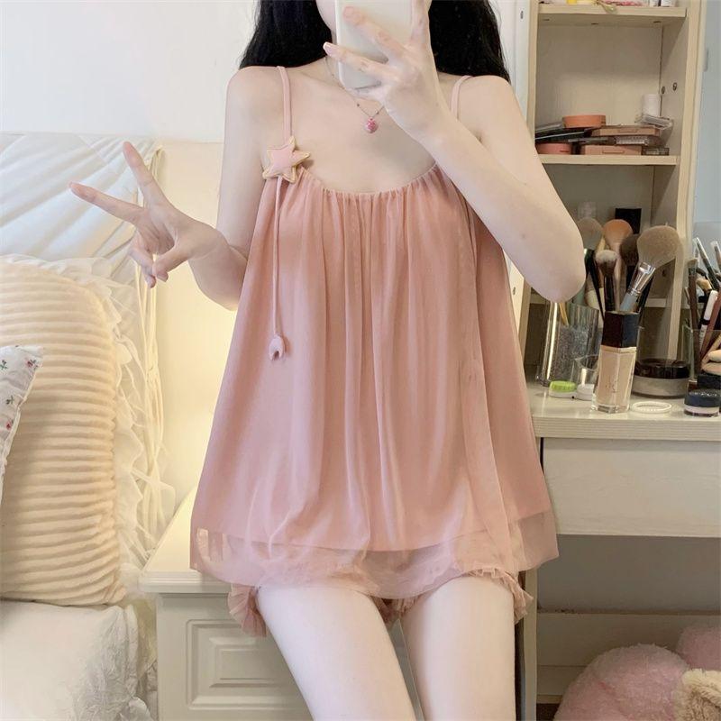 Bộ Đồ Ngủ Lưới dẻo Ngọt Ngào Và Dễ Thương, Dành Cho Bé Gái, Mỏng Và Mùa Hè, Dây Đeo Spaghetti Cổ Tích Váy Ngủ Ngôi Sao Năm Cánh, Bộ Đồ Ngủ, Năm 2024 6