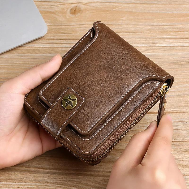 Vintage Small Men's Wallet Pu Leather Short Purse Men Hasp Zipper Clutch Solid Porte Feuille Hommes Porte Monnaie Homme 0