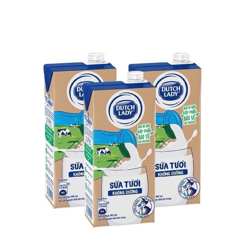 Combo 3 Hộp Sữa Tươi Tiệt Trùng Dutch Lady Cô Gái Hà Lan Không Đường 965ml