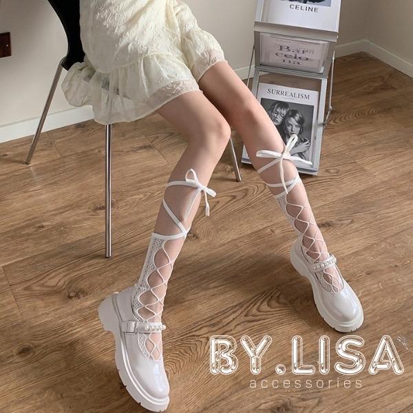 Tất vớ lưới phong cách lolita buộc dây đan chéo Tất nữ cột dây️ tất nữ cổ cao vớ cổ cao Tất nữ phong cách gothic