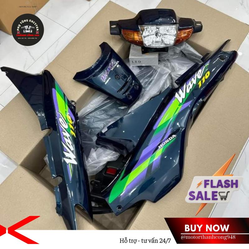 Dàn áo Wave thái 110 Xanh nhớt - tặng kèm choá đèn Phụ Kiện Phụ Tùng Sticker Decal Nhãn Dán