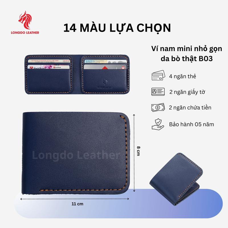 Ví nam da bò sáp mini thương hiệu Longdo Leather - B03 Wallet