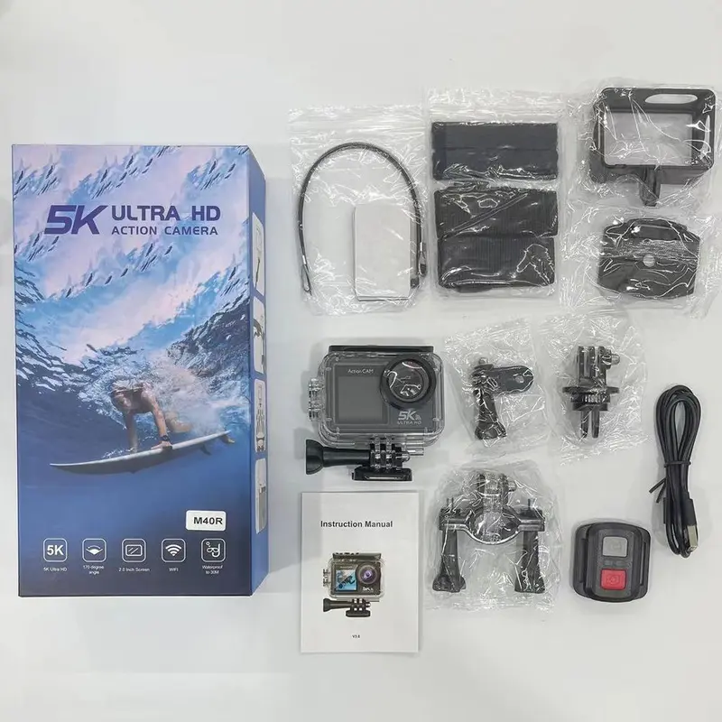 Action Camera, 5K 30 FPS Outdoor Waterproof Action Camera with Front LCD & Touch Back Screen, Camera Remote Control Sports Camera with Wide Angle Lens, Smartphone 3