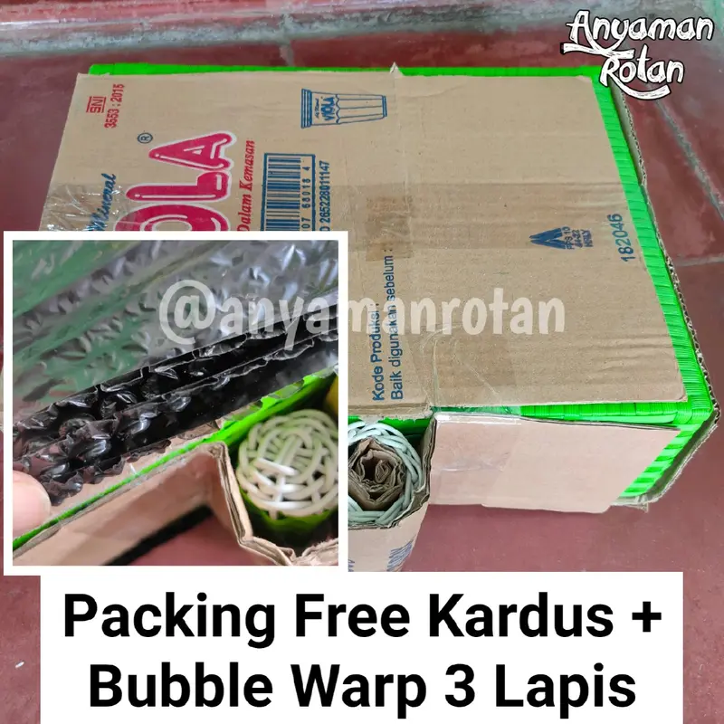 Tempat Aqua Gelas Rotan Sintetis Isi 12 dengan Handle dan Tempat Sedotan 1