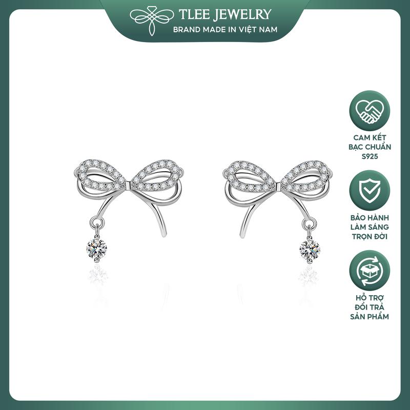 Khuyên tai bạc nữ TLEE nơ đá nhẩy lấp lánh TLEE JEWELRY B0406