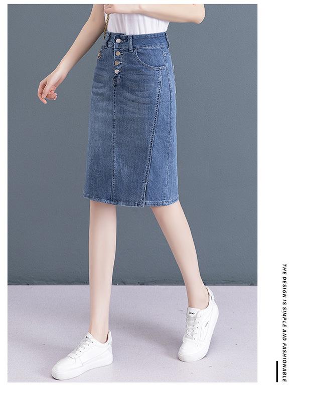 Product Introduction of New Muslim Women'S Short Skirt, Jeans, Fashionable And Versatile High Waisted Denim Skirt, Women'S Bag, Hip Button Skirt, Long Skirt ankle  length  denim  skirt 11