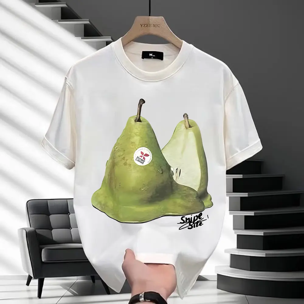 Áo Thun ngắn Tay Dáng Rộng Thường Ngày 100% Cotton, In Hình Làm Tổn Hại Hình Quả Lê, Dành Cho Nam