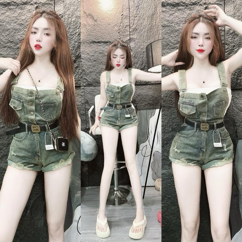 Yếm  rin xanh dơ 2 dây có 1 túi có nắp và 1 túi  không nắp túi 0