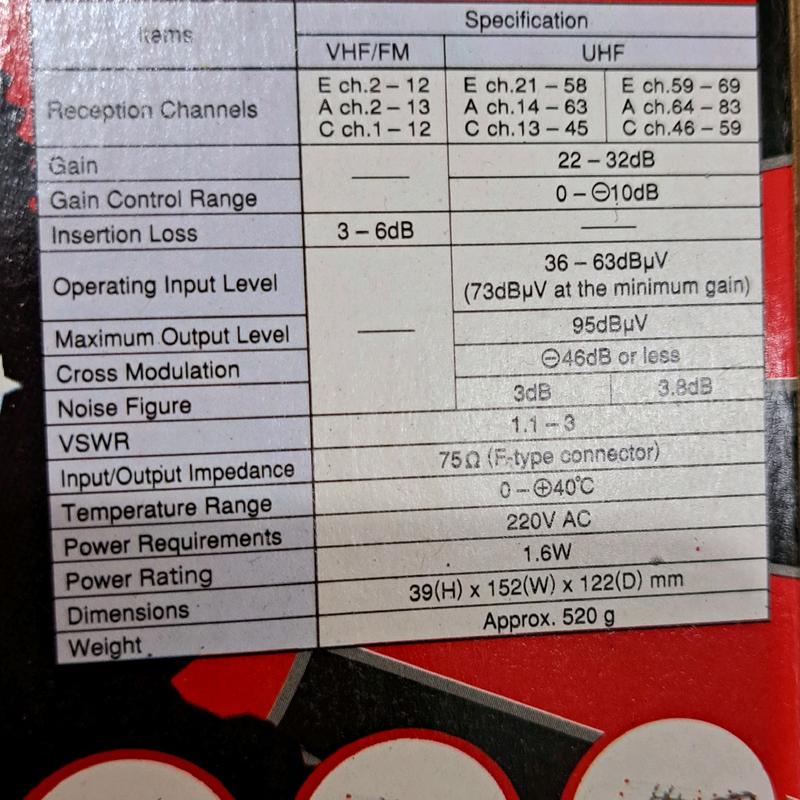 booster antena tv remote intra INT 852 1