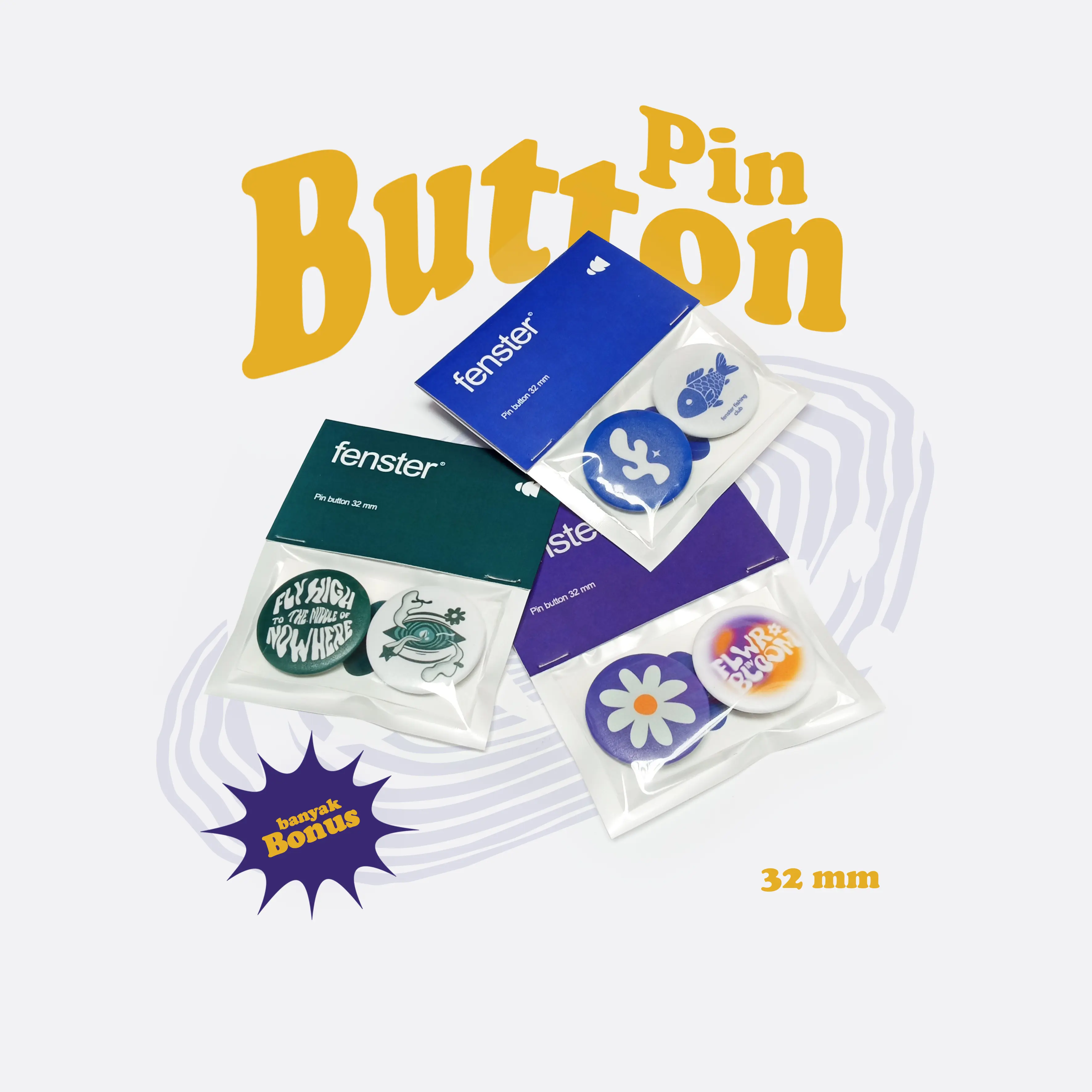 Pin Button Skena Fenster Studio - Pin Bros Peniti 32 mm - Pin Tas Aesthetic