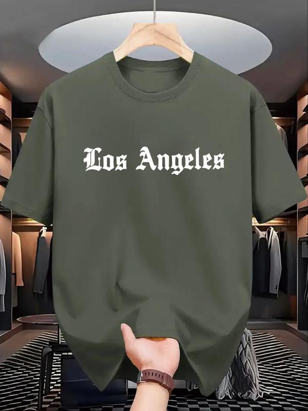 Men's Letter Print Round Neck Tee, Regular Fit Casual Short Sleeve Crew Neck T-Shirt for Summer, Fashion Men's Top for Daily Wear 4