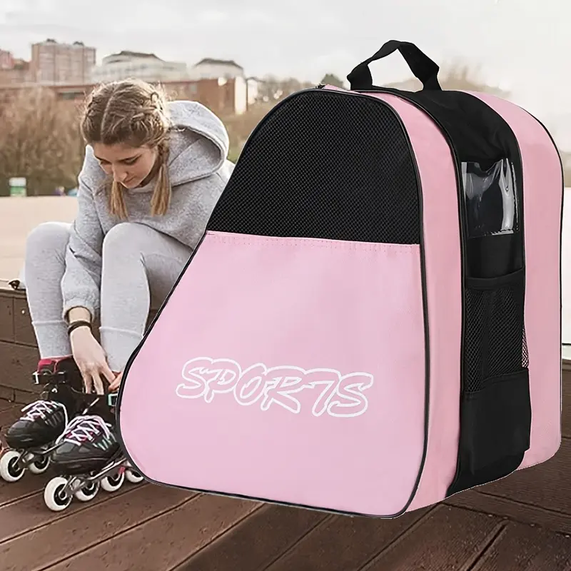 1pc 3-Layer Sports Duffel Bag with Adjustable Shoulder Strap, Large Capacity Thick Breathable Fabric, Roller Skate & Inline Skating Gear Storage Bag, Black/Blue for Gym, Travel, Car Accessories, Durable Zipper Closure, outdoors 1