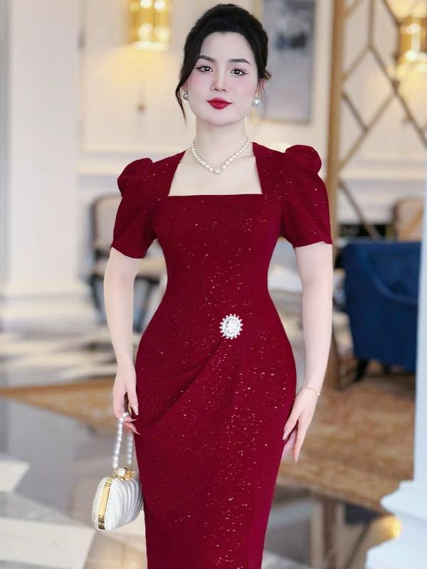 [MIỄN SHIP] MDU4571 Váy Nhung Tuyết Cao Cấp - Sắc Đỏ Kiêu Sa Và Mềm Mại Dành Cho Nữ Women Dress 2