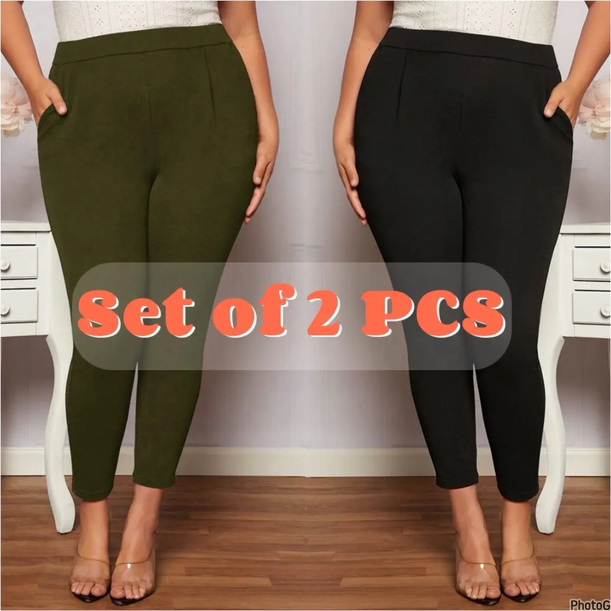 [ Set of 2 PCS ] Plain Leggings for PLUS SIZE Women - Large to XXL