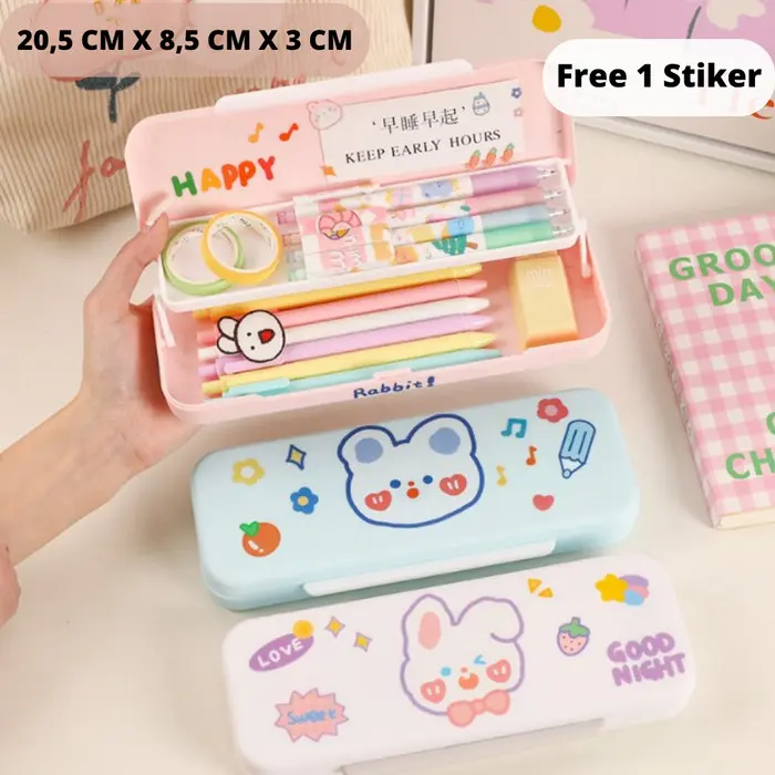 Tempat Tepak Kotak Pensil Anak Korea Aesthetic Free Stiker PC0010 stationery 1