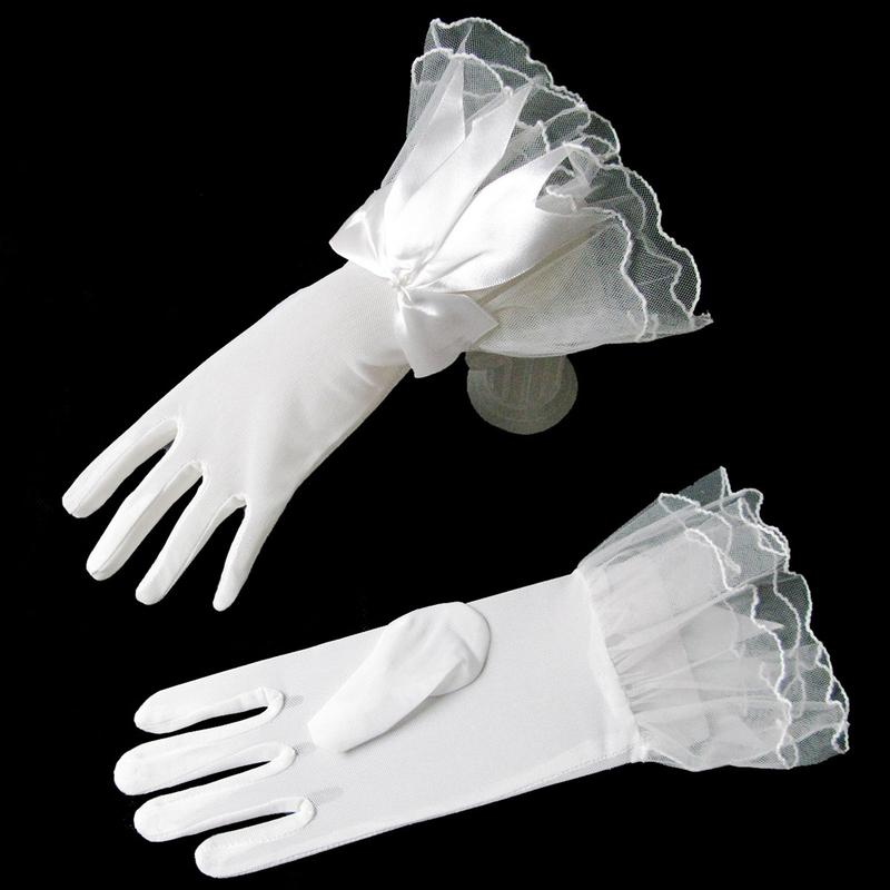 Women Bowknot Decor Fishnet Short Gloves Lace Gloves Goth Cosplay Accessory 7