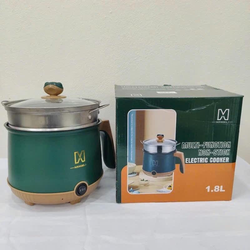  ️Nồi Lẩu Điện Mini Mandeli Nấu Mì 2 Tầng Kèm Giá Hấp Nướng Luộc Chiên Chống Dính Vấn Đá Tiện Lợi sz 18cm Màu Xanh Nồi Điện Inox 