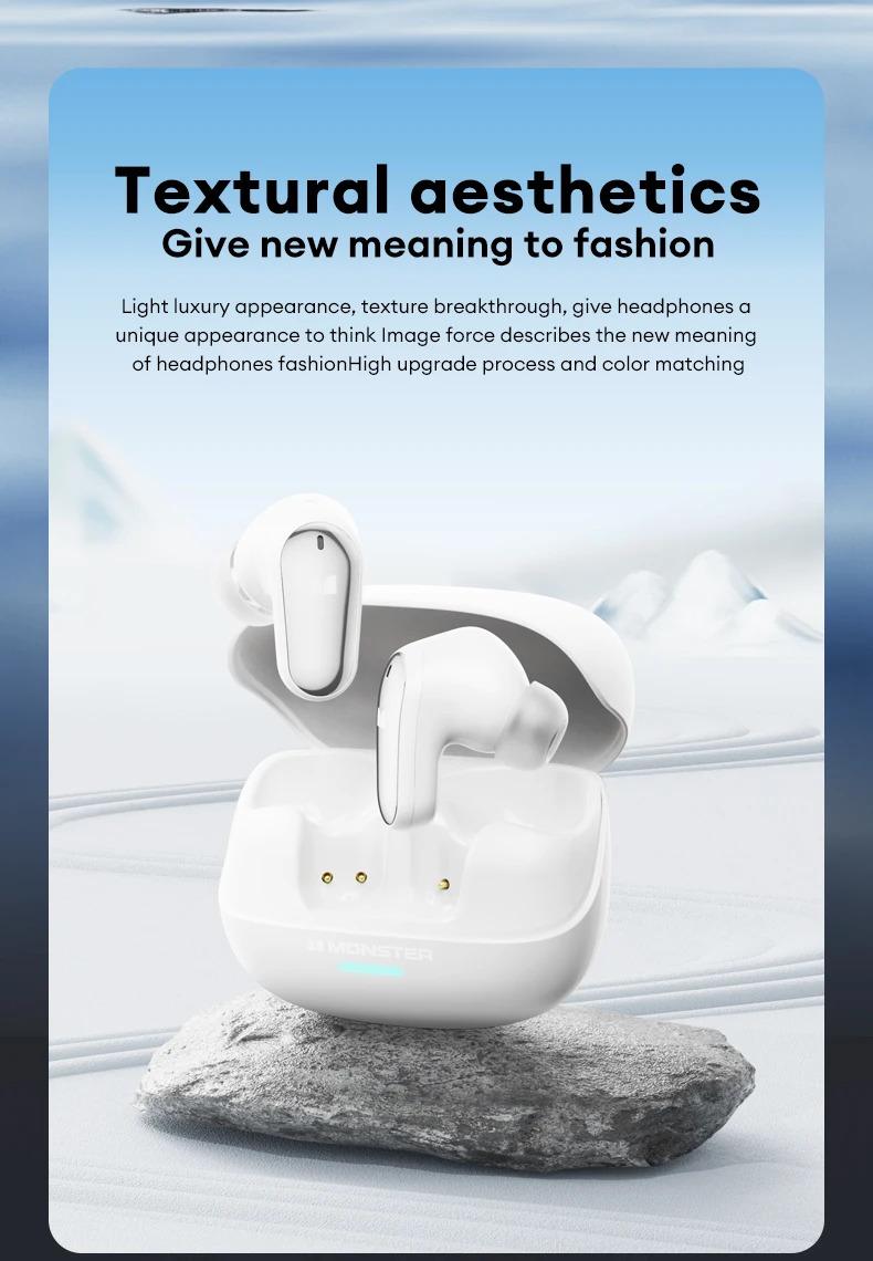 （Best Price）Monster MQT52 TWS Wireless Bluetooth 5.4 Earphones with Surround Sound, Dolby Audio, Low Latency, Noise Reduction, 24H Battery Life, Immersive Audio Headset, Microphone Amplifier