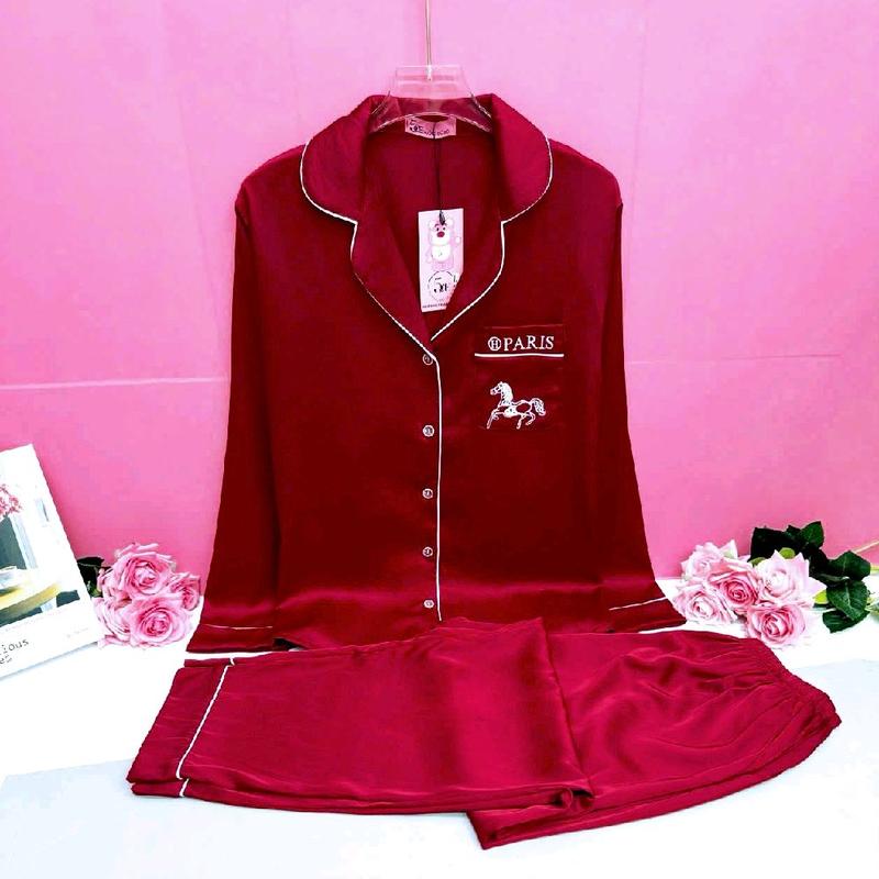 Bộ Ngủ Nữ có hai size 40-60kg và 60-75kg ,Lụa Latin Tơ Tằm Viền Màu Trơn ,Túi Áo Thêu,Quần Dài Áo Tay Dài ,Cho Nữ Mặc Bốn Mùa,  Ngủ Women Áo Quần Ngủ - ShopThuyPijama Áo Ngủ 0