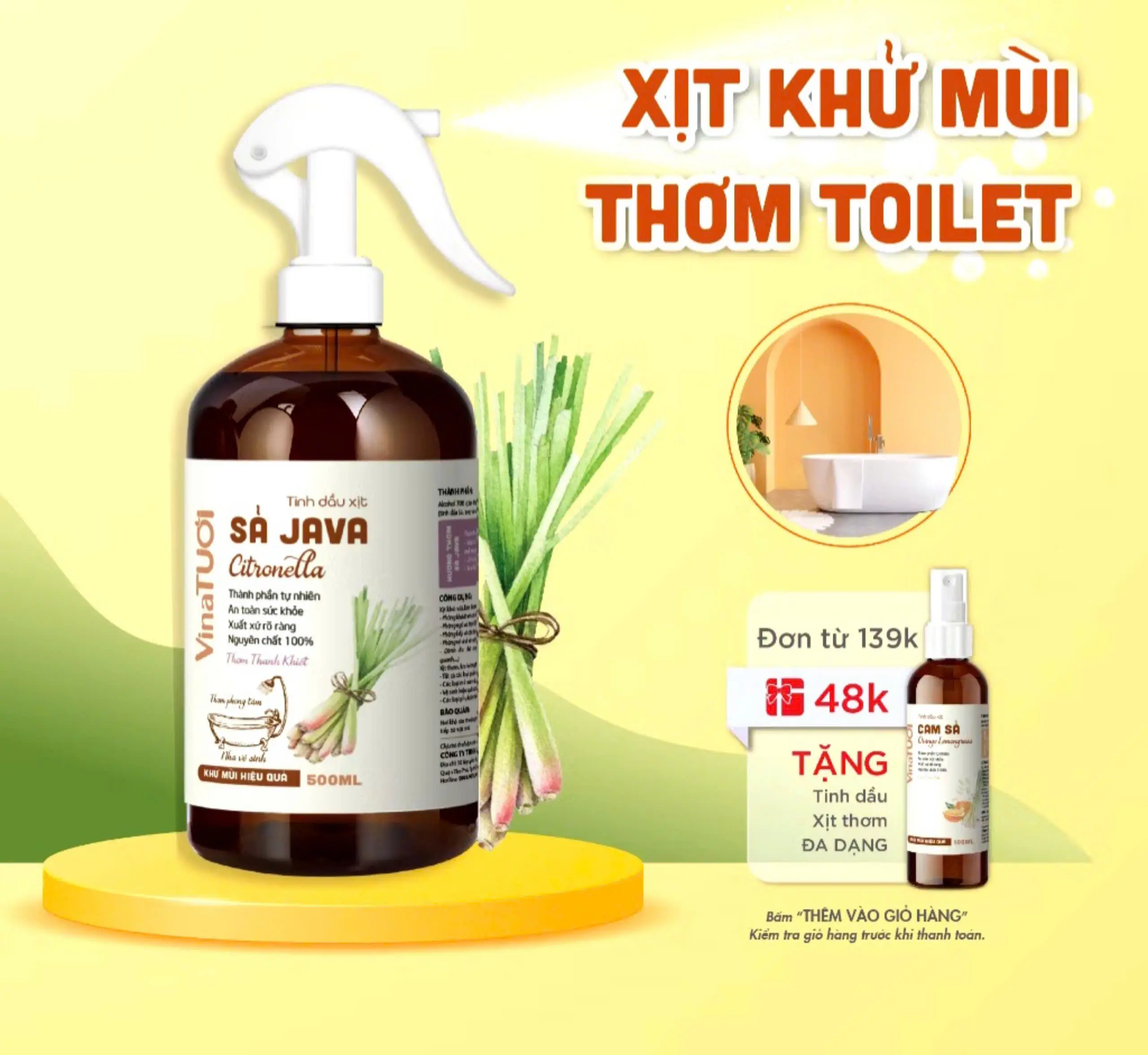 Chai Xịt Khử Mùi Hôi Phòng Vệ Sinh Toilet Phòng Tắm  100ml/300ml/500ml Tinh Dầu Quế, Sả Chanh Làm Sạch