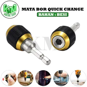 Adaptor Mata Bor Quick Change Chuck Heksagonal 1/4'' Bits Nut Driver Konverter Drill