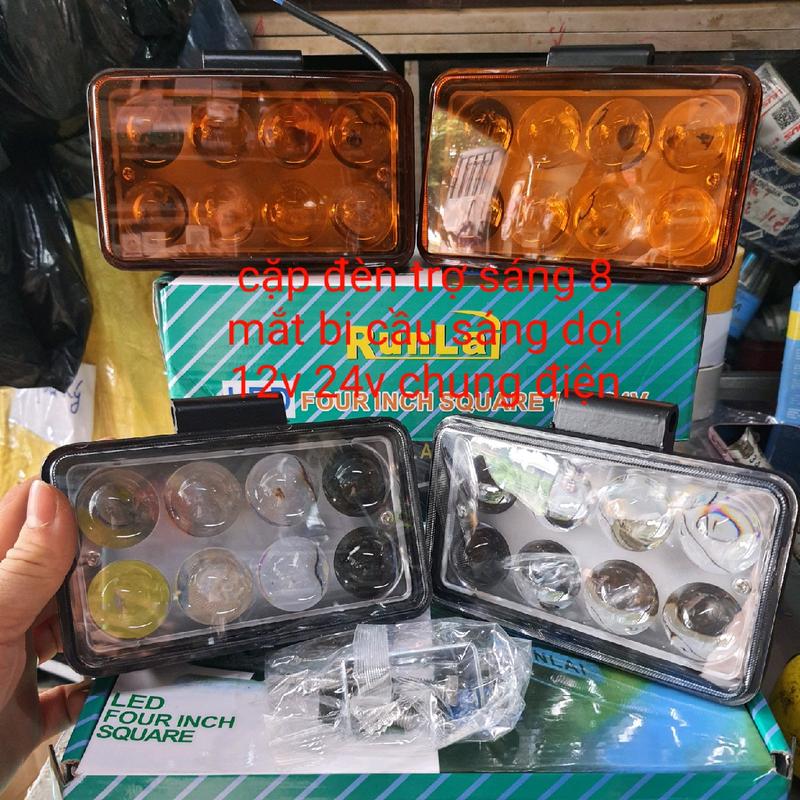cặp đèn trợ sáng đèn gầm 8 mắt 12v 24v cả cặp bi lồi sáng dọi đèn pha led mắt bi trợ sáng ô tô tàu thuyền kèm chân bắt